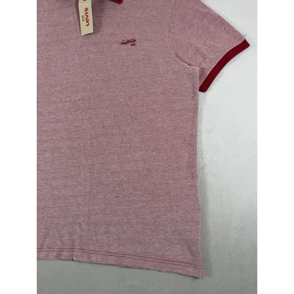 Levi's Men's Two-Tone Pique Polo Shirt With Script Embroidery Red Size XXL
